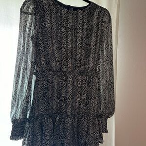 Lulu's Black Mini Dress with White Ditsy Print